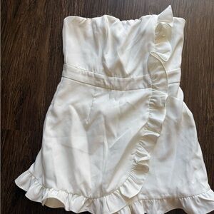 White Strapless Ruffle Romper